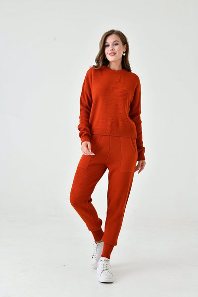 MAMAYAGA Women's Comfortable Fit Knitted Knitwear Design Orange Color Set