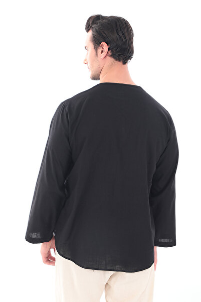 Suffa Υπερμεγέθη μαύρο πουκάμισο χωρίς γιακά