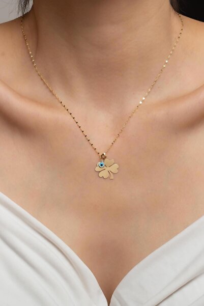 Bayar Gold 14 Ayar Altın Gözlü Yonca Kolye