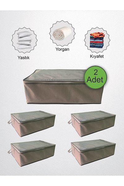 Çöllü Tekstil Multi-Purpose Sofa Bed and under Base Large Storage Gray Striped