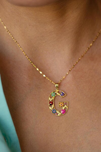 Bayar Gold 14 Ayar Altın G Harf Çiçek Kolye