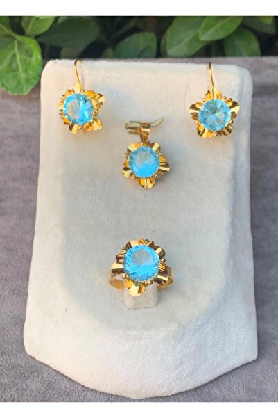Bayar Gold 14 Ayar Altın Gül Model Yakut Set