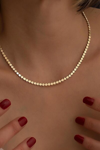 Bayar Gold 14 Ayar Altın Mini Yıldız Şeritli Kolye