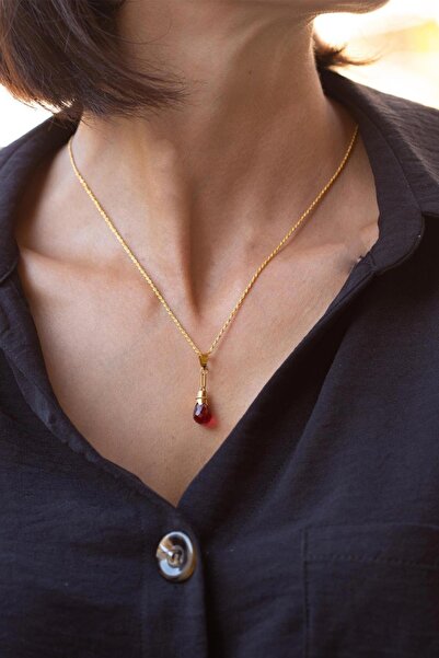 Bayar Gold 14 Ayar Altın Kırmızı Nar Tanesi Kolye