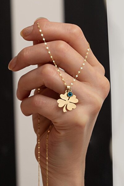 Bayar Gold 14 Ayar Altın Gözlü Yonca Kolye