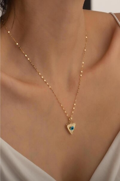 Bayar Gold 14 Ayar Altın Üçgen Mavi Göz Kolye