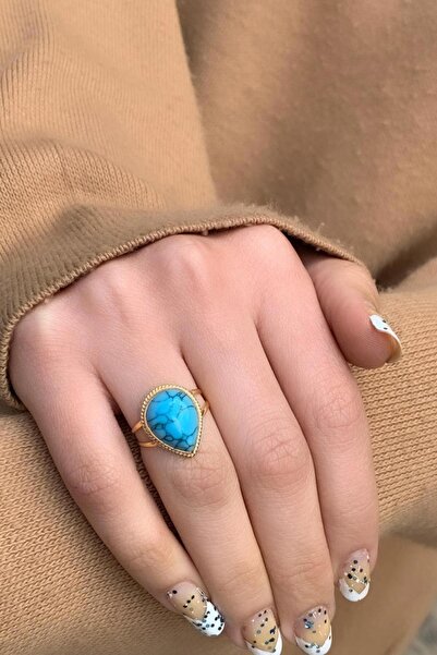 Bayar Gold 14 Ayar Altın Damarlı Damla Firuze Yüzük