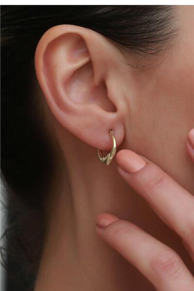 Bayar Gold 14 Ayar Altın Mini Kalpli Halka Küpe