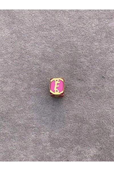 Bayar Gold 14 Ayar Altın Kafesli Pembe Boncuk F Harf Kolye Ucu
