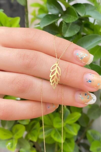 Bayar Gold 14 Ayar Altın Uzun Yaprak Kolye