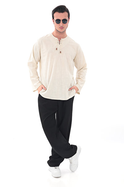 Suffa Оверсайз сорочка без коміра, кремового кольору