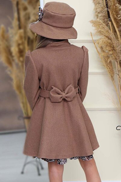 Riccotarz Rochie pentru fete cu imprimeu leopard, guler cu broderie de piatră, haină maro cu ștampilă, cu detaliu de nasturi și curea