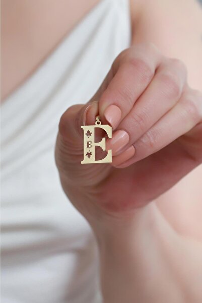 Bayar Gold 14 Ayar Altın E Harf Çınar Yaprağı Kolye Ucu