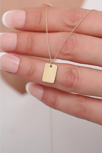 Bayar Gold 14 Ayar Altın Mini Dikdörtgen Plaka Kolye