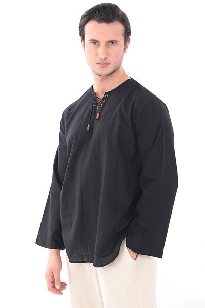 Suffa Oversize Collarless Black Shirt