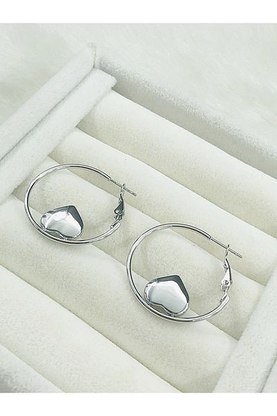 DS DİAMONDSHOP Ring Heart Model - Steel Earrings Byçkp- 202411303
