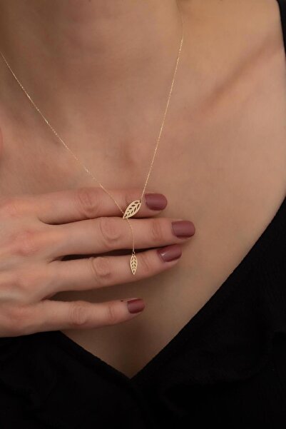 Bayar Gold 14 Ayar Altın Çift Yapraklı Kolye