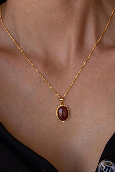 Bayar Gold 14 Ayar Altın Akik Kolye