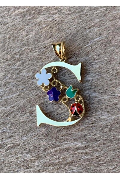 Bayar Gold 14 Ayar Altın S Harf Yarım Çiçekli Kolye Ucu