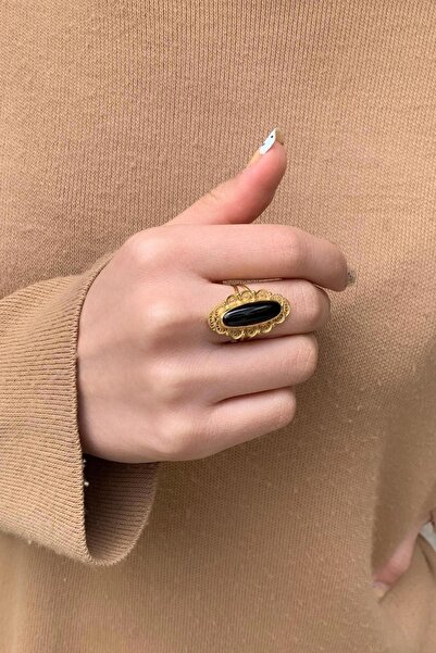 Bayar Gold 14 Ayar Altın Onix Uzun Mekik Yüzük