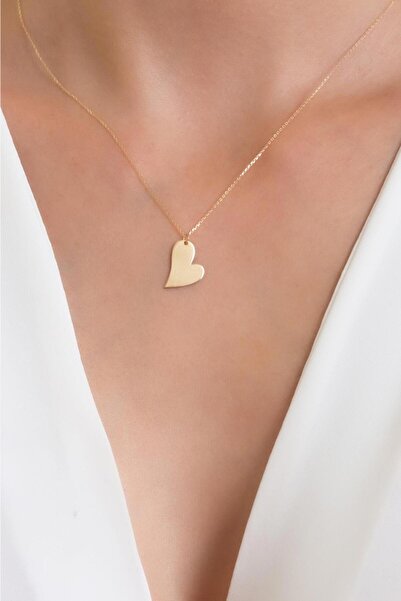 Bayar Gold 14 Ayar Altın Plakalı Kalp Kolye