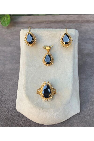 Bayar Gold 14 Ayar Altın Damla Model Oniks Taşlı Set
