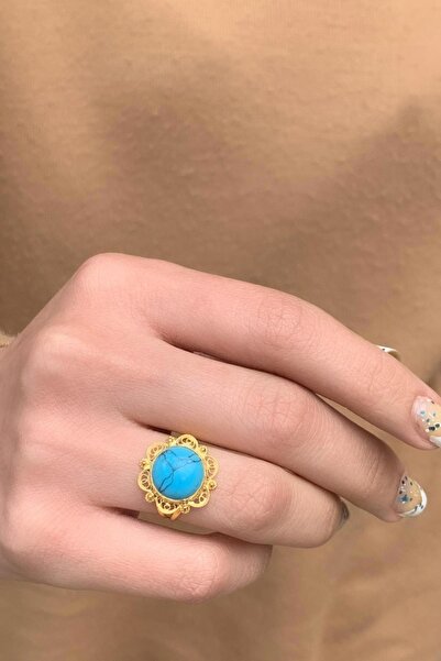Bayar Gold 14 Ayar Altın Oval Firuze Telkari Yüzük