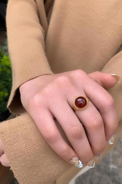 Bayar Gold 14 Ayar Altın Oval Akik Meftüllü Yüzük