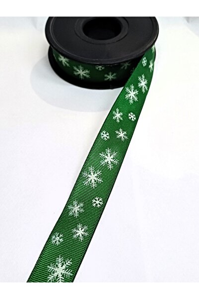 ATMACA TUHAFİYE 3 Metre Yılbaşı Desenli Kurdele Yeşil - Kar Desenli