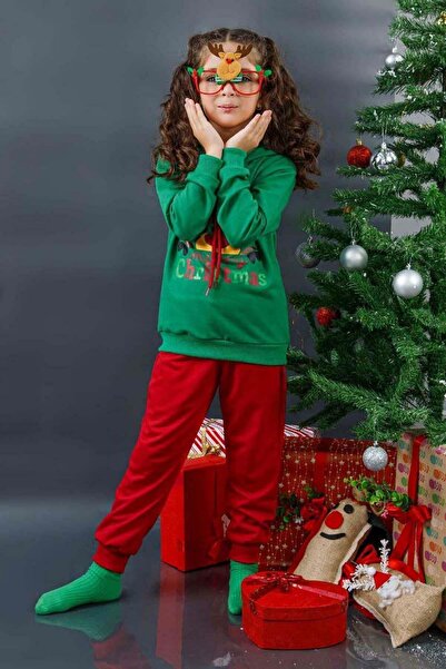 Riccotarz Κορίτσια Αγόρια Καλά Χριστούγεννα και Ελάφια με στάμπα Πρωτοχρονιάτικη Πράσινη Φούτερ