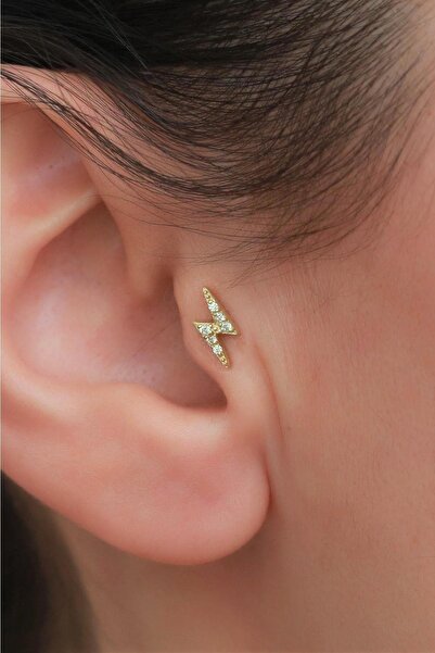 Bayar Gold 14 Ayar Altın Taşlı Şimşek Tragus Piercing
