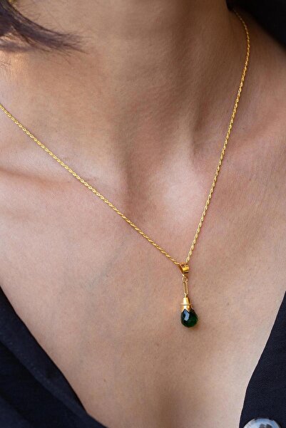 Bayar Gold 14 Ayar Altın Yeşil Nar Tanesi Kolye