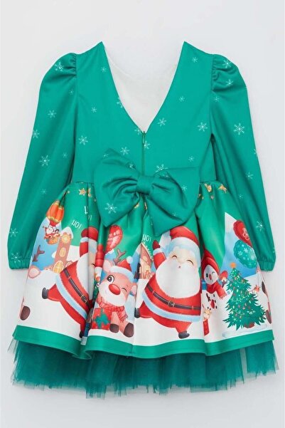 Riccotarz Girl's Merry Christmas and Deer Printed New Year Green Dress