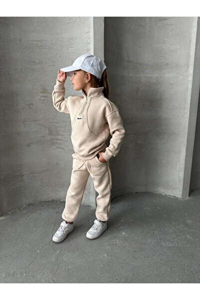 YARENKİDS Σετ φόρμας για κορίτσια με χοντρή κουκούλα χειμώνα με μαλακό εμπριμέ φλις μέσα