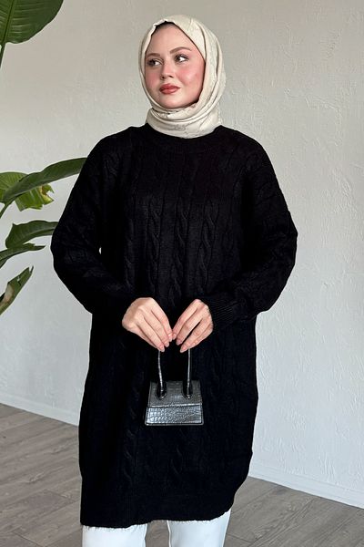 InStyle سترة سوداء ناعمة بنمط مضفر