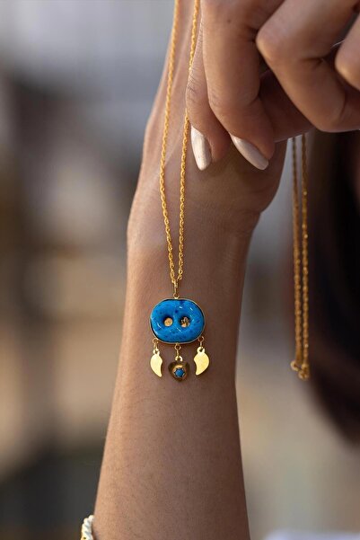 Bayar Gold 14 Ayar Altın Süryani Gözü Kolye Çift Gözlü Sade