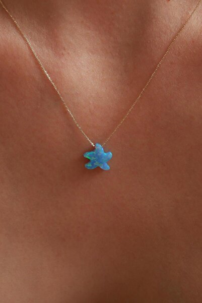 Bayar Gold 14 Ayar Altın Buz Mavisi Opal Taşlı Deniz Yıldızı Kolye