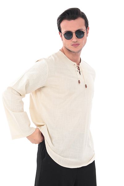 Suffa Oversize Collarless Shirt and Cream