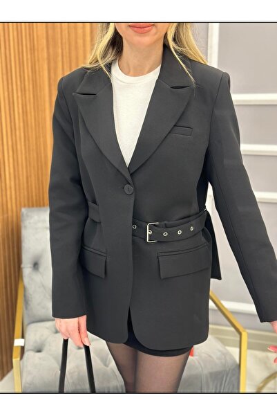 BircanButik Bircan Butik Astarlı Bel Kemerli Blazer Ceket
