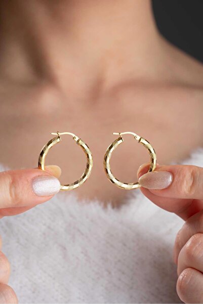 Bayar Gold 14 Ayar Altın Hasır Burgulu Küpe 1.5 cm