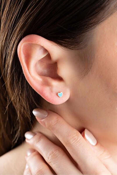 Bayar Gold 14 Ayar Altın Mineli Mavi Kalp Küpe