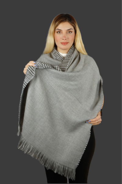 ALLURİNG THE BETTER ONE Çift Taraflı Ekoseli Yünlü Omuz Şalı - 75x175cm - Kış...
