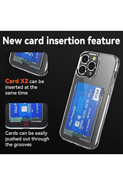 m.tk moveteck iPhone 16 Pro Max Case Transparent Back with Card Holder Compartment Wallet with Business Card Soft Silicone Qr Process