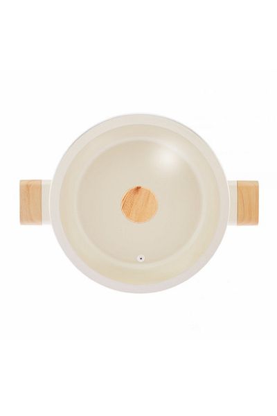 AVCI HOME MAKER Swiss Crystal 24cm Non-Stick Low Casserole - Glass lid with silicone edge, wood handle & knob, beige