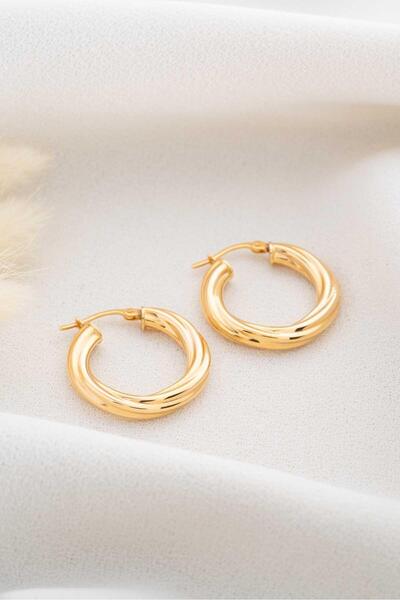 Bayar Gold 14 Ayar Altın Kıvrımlı Kalın Halka Küpe