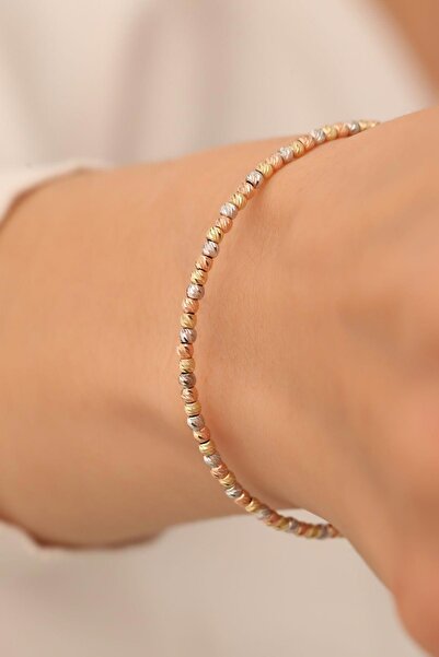 Bayar Gold 14 Ayar Altın Üç Renkli Dorika Kelepçe Bilezik