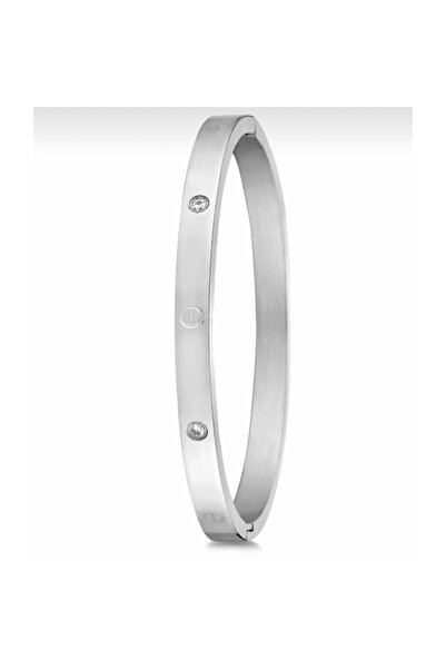 X-Lady Accessories Kadın Gümüş Renk Vida Modeli Taşlı Paslanmaz Çelik BileklikXL