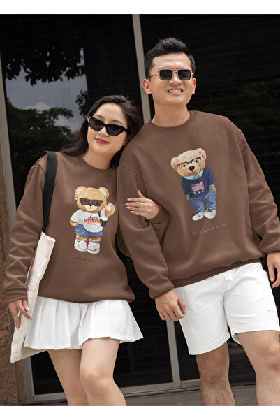 SUNFREE LOVER'S PAIR COMBINATION TEDDY PRINTED OVERSIZE ΦΟΥΤΕΡ ΜΕ ΣΤΡΟΓΓΥΛΟ