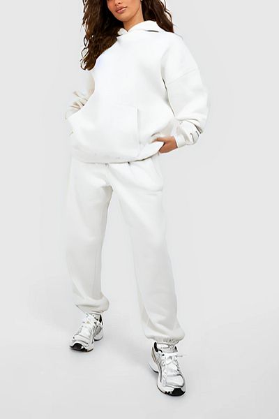 ruNadeS Women's 3 Thread Wide Fit Elastic Leg Hooded Tracksuit Set - Casual