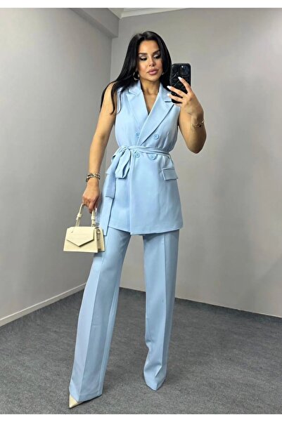 Bella Breeze Kadın Kuşaklı Yelek Pantolon Takım Elbise